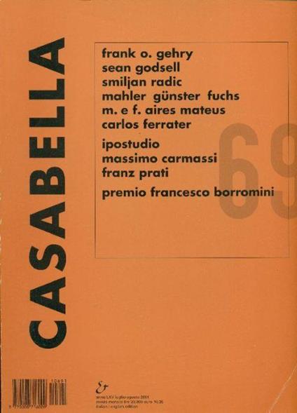Casabella N. 691 anno LXV luglio-agosto 2001 - copertina
