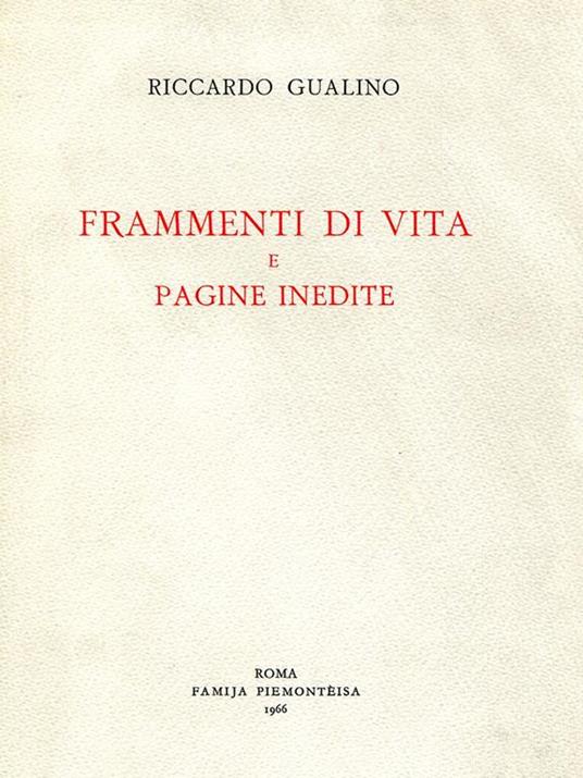 Frammenti di vita e Pagine inedite - Riccardo Gualino - copertina