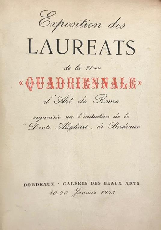 Exposition des Laureats de la VIeme Quadriennale d'Art de Rome - Fortunato Bellonzi - copertina