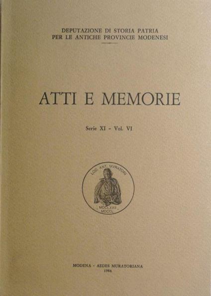 ATTI e MEMORIE - Serie XI - Vol. VI, 1984 - copertina