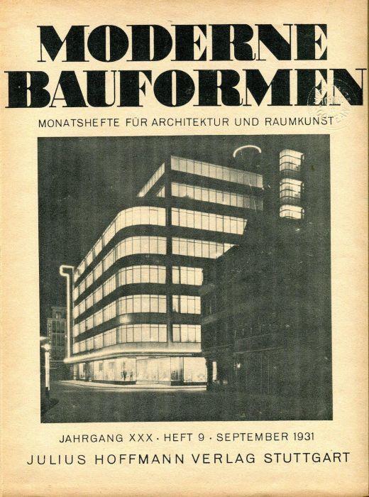 Moderne Bauformen. Monatshefte fur Architektur und Raumkunst. Jahrgang XXX, Heft 9, September 1931 - copertina