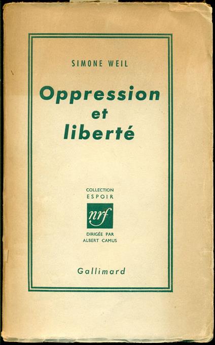Oppression et liberte - Simone Weil - copertina