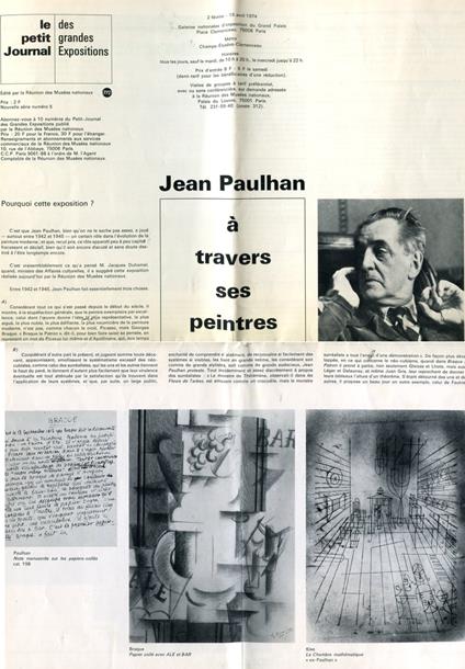 Le petit Journal des grandes Expositions. Jean Paulhan à travers ses peintres. 2 fevrier - 15 avril 1974 - copertina