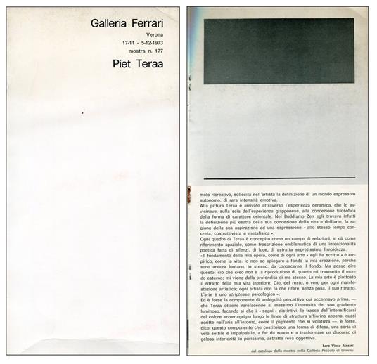 Piet Teraa. Galleria Ferrari 1973 - copertina