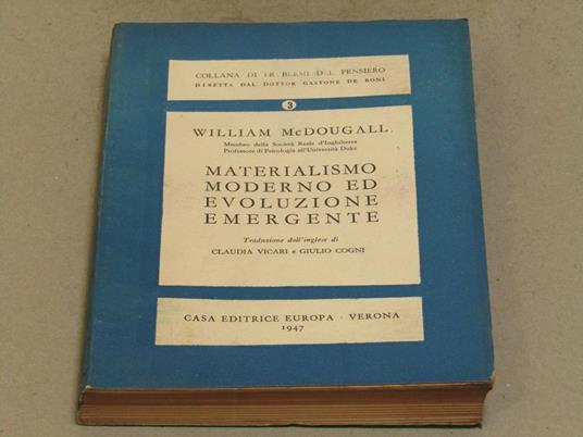 Materialismo moderno ed evoluzione emergente volume 3 - William McDougall - copertina