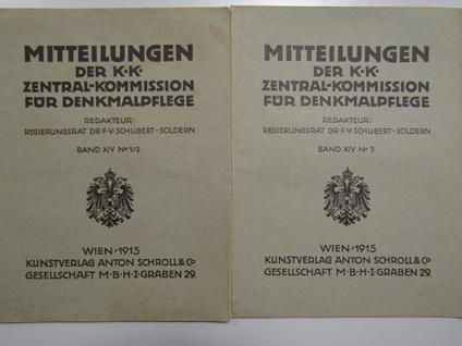 AA.VV. Mitteilungen der k.k. Zentral-Kommission für Denkmalpflege. Schroll. Completa. 1915 - copertina