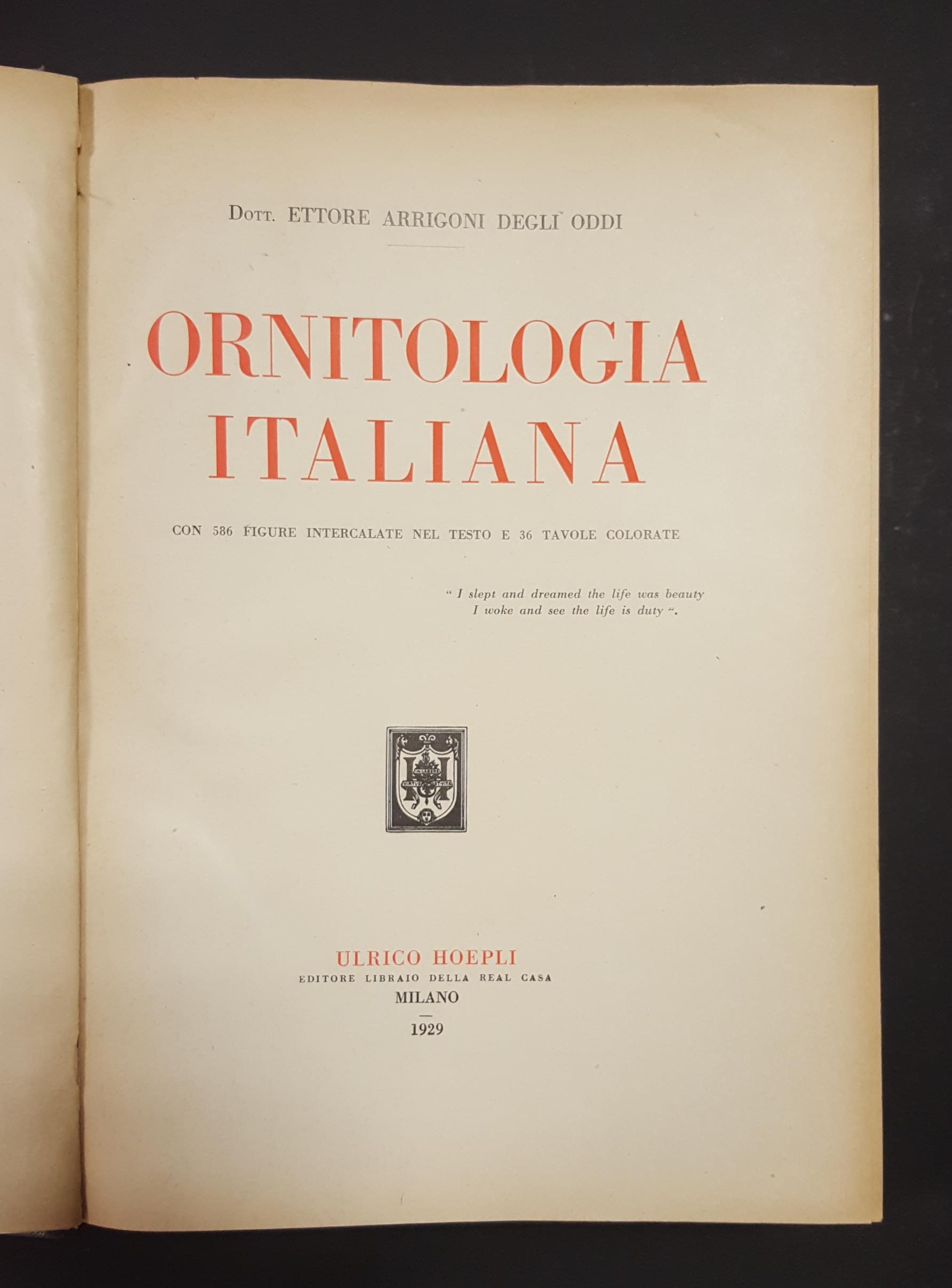 Ornitologia italiana. Hoepli. 1929