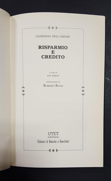 Risparmio e credito. Utet. 1996. Con cofanetto - Giordano Dell'Amore - copertina