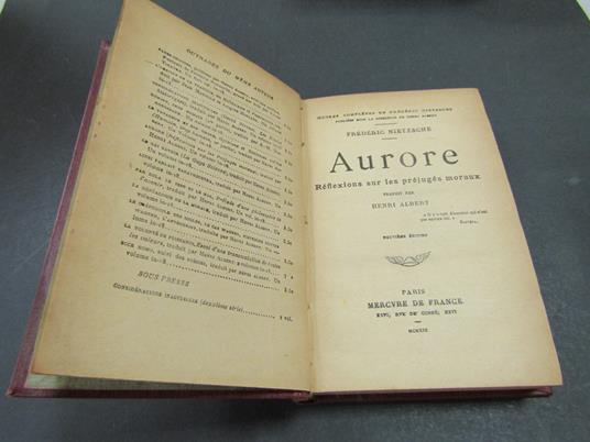 Nietzsche Friedrich. Aurore. Reflexions sur les prejuges maraux. Mercure de France. 1919 - Friedrich Nietzsche - copertina