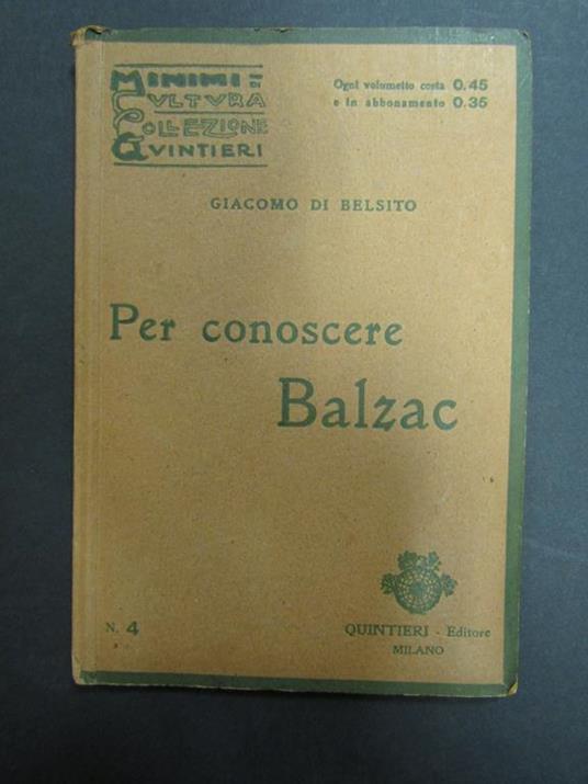 Per conoscere Balzac. Quintieri. 1915 - copertina