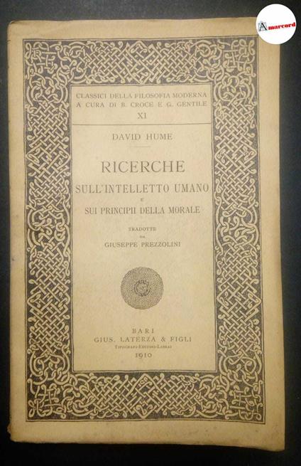 Hume David, Ricerche sull'intelletto umano e sui principi della morale, Laterza, 1910 - David Hume - copertina