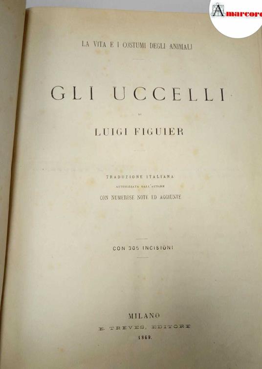 Figuier Luigi, Gli uccelli, Treves, 1869 - Luigi Figuier - copertina