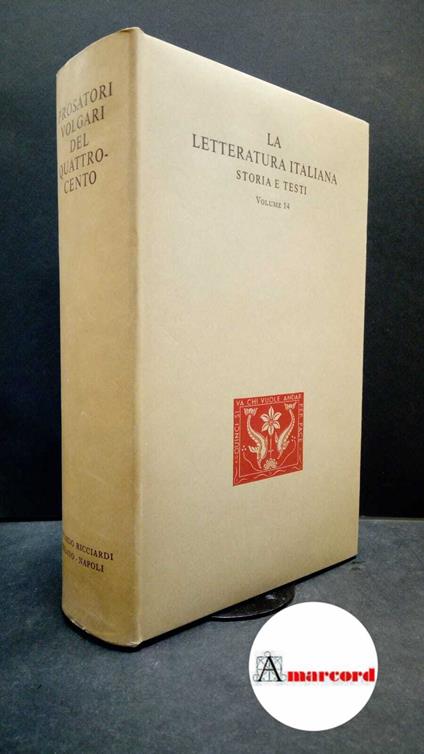 Prosatori volgari del Quattrocento.Claudio Varese (a cura di). Ricciardi. 1955 - copertina