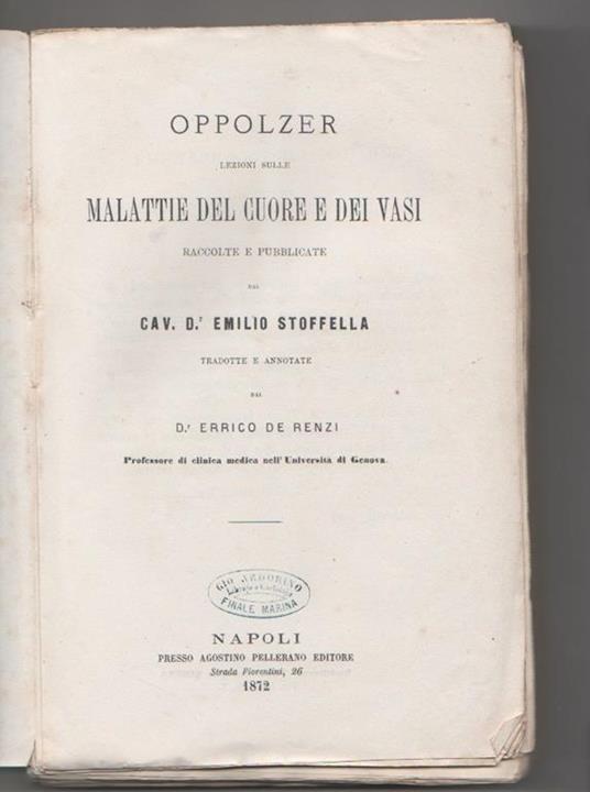 Lezioni sulle malattie del cuore e dei vasi. Patologia speciale. J.von Oppolzer - copertina