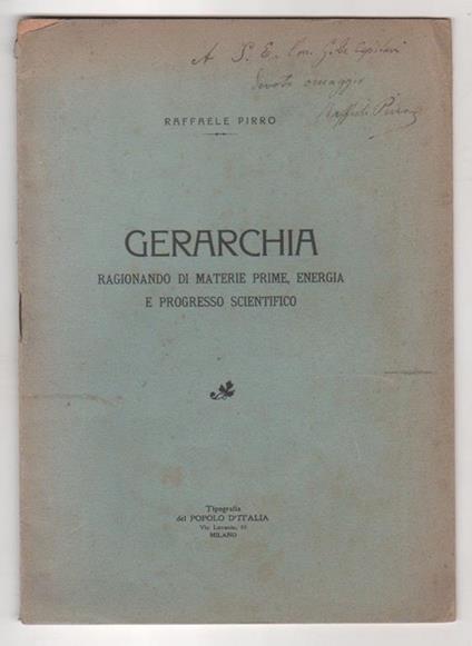 Gerarchia. Ragionando di materie prime, energia e progresso scientifico. Pirro - copertina