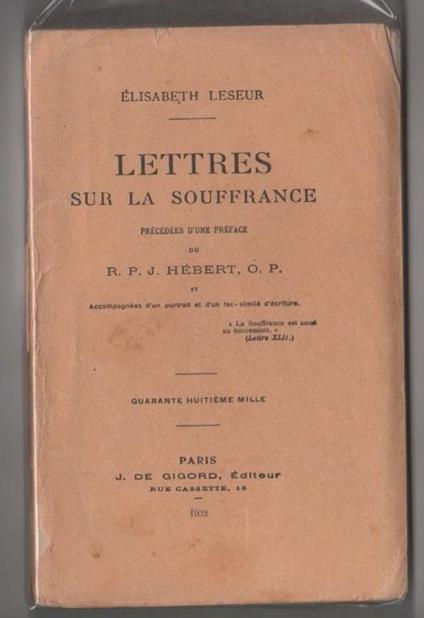 Lettres sur la souffrance. Elisabeth Leseur - Elisabeth Leseur - copertina