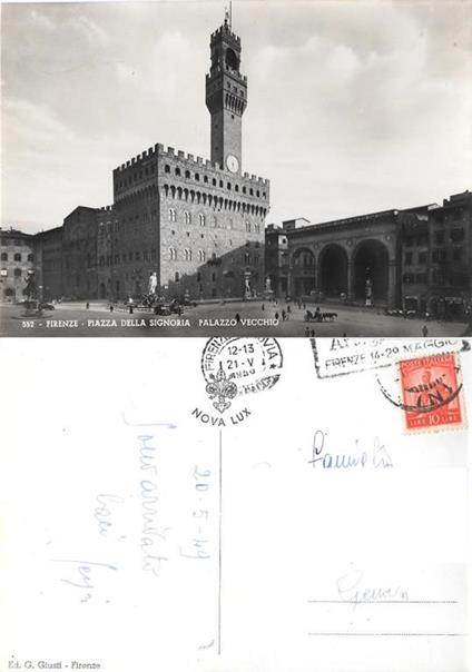 Firenza. Piazza della Signoria, Palazzo Vecchio. Viaggiata 1949 - copertina