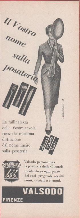 Posateria Valsodo Firenze. Pubblicità 1957 - Libro Usato - ND - | IBS