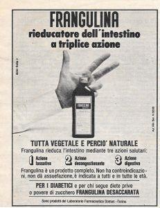 Frangulina rieducatore dell'intestino a triplice azione. Pubblicita 1974 - copertina