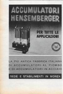Accumulatori Hensemberger. Advertising 1936 - copertina