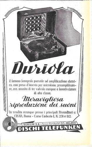 Duriola il famoso fonografo portatile. Durium. Advertising 1943 - copertina