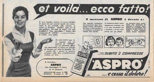 Aspro e cessa il dolore. Advertising 1956 - copertina