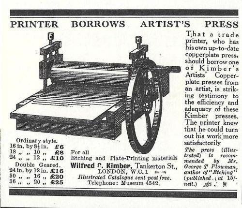 Wilfred & Kimber. Printer borrows Artist's press. Advertising 1924 - copertina