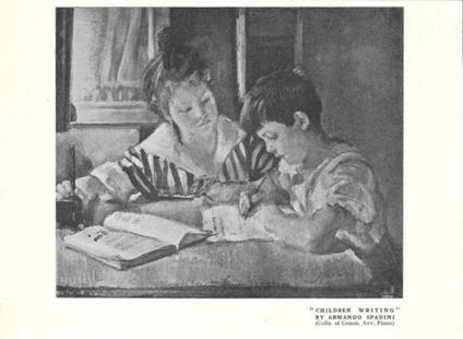 Children Writing by Armando Spadini. Stampa 1924 - copertina