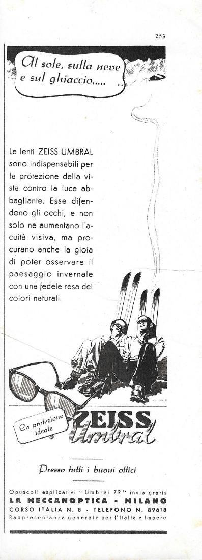 Al sole, sulla neve e sul ghiaccio lenti Zeiss Umbral. Advertising 1942 -  Libro Usato - Le vie d'Italia - | IBS