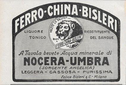 Ferro China Bisleri - Liquore Tonico. Advertising 1928 - copertina