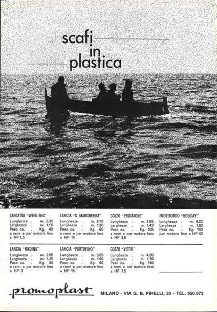 Promoplast scafi in plastica. Advertising 1962 - copertina