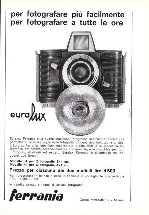 Euralux Ferrania, la nuova macchina fotografica. Advertising 1962 - copertina