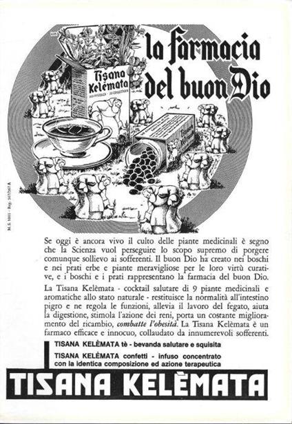 Tisana Kelémata. La farmacia del buon Dio. Advertising 1962 - copertina