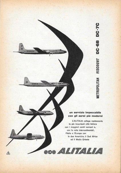 Alitalia: Metropolitan, Viscount, DC-6B, DC-7C. Advertising 1958 - copertina