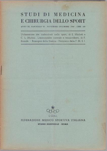 Studi di Medicina e Chirurgia dello Sport Anno III Fascicolo Vi - Novembre Dicembre 1949 - copertina