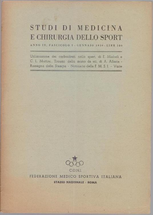 Studi di Medicina e Chirurgia dello Sport Anno IV Fascicolo I - Gennaio 1950 - copertina