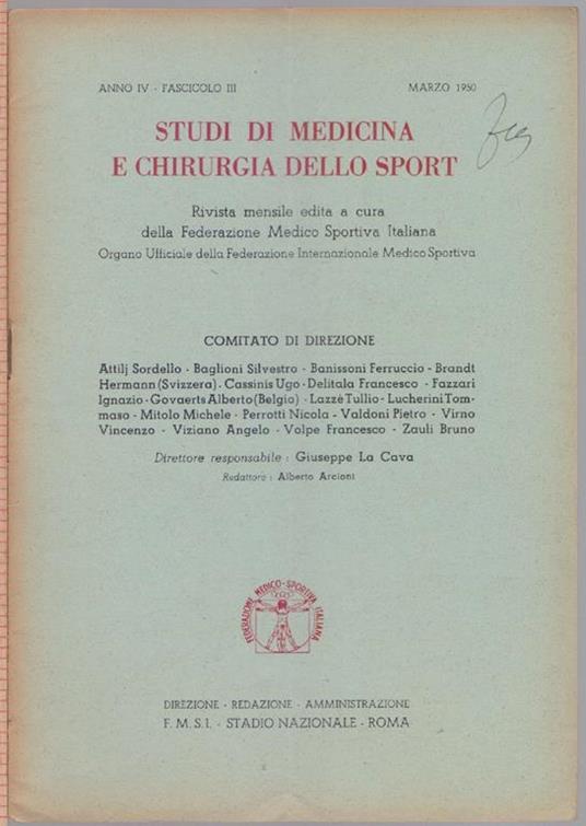 Studi di Medicina e Chirurgia dello Sport Anno IV Fascicolo III - Marzo1950 - copertina