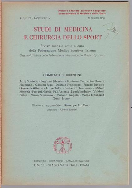 Studi di Medicina e Chirurgia dello Sport Anno IV Fascicolo V - Maggio 1950 - copertina