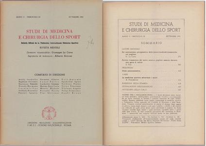 Studi di Medicina e Chirurgia dello Sport Anno V Fascicolo IX - Settembre 1951 - copertina