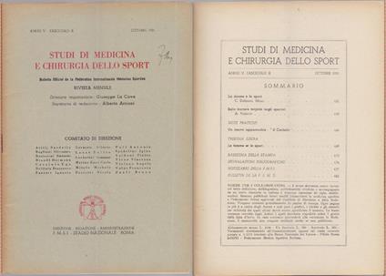 Studi di Medicina e Chirurgia dello Sport Anno V Fascicolo X - Ottobre 1951 - copertina