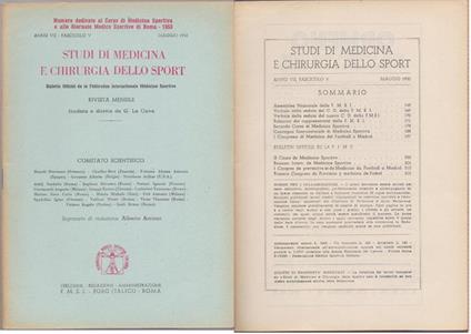 Studi di Medicina e Chirurgia dello Sport Anno VII Fascicolo V - Maggio 1953 - copertina