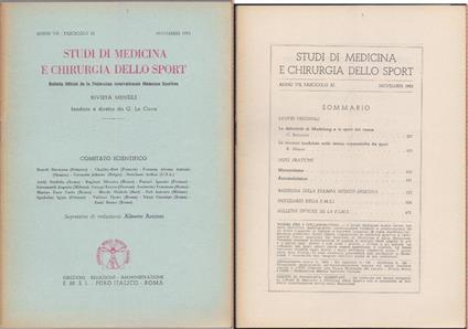 Studi di Medicina e Chirurgia dello Sport Anno VII Fascicolo XI - Novembre 1953 - copertina