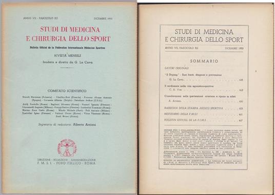 Studi di Medicina e Chirurgia dello Sport Anno VII Fascicolo XII - Dicembre 1953 - copertina