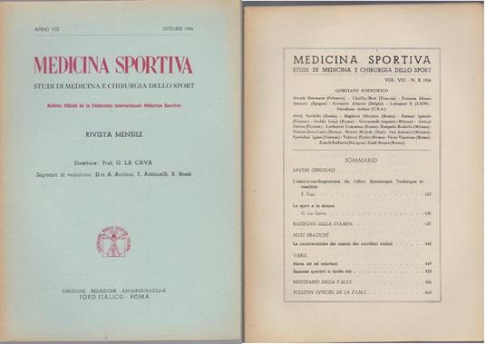 Studi di Medicina e Chirurgia dello Sport Anno VIII Fascicolo X - Ottobre 1954 - copertina
