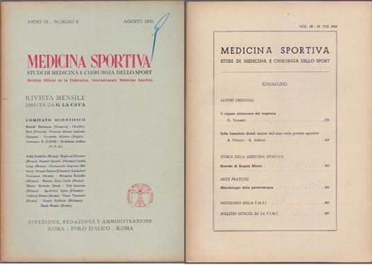 Studi di Medicina e Chirurgia dello Sport Anno IX Numero 8 - Agosto 1955 - copertina
