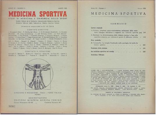 Studi di Medicina e Chirurgia dello Sport Anno XII Numero 3 - Marzo 1958 - copertina