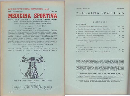 Studi di Medicina e Chirurgia dello Sport Anno XII Numero 10 - Ottobre 1958 - copertina