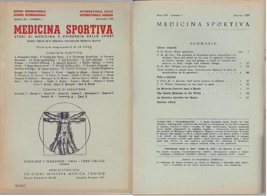 Studi di Medicina e Chirurgia dello Sport Anno XIII Numero 1 - Gennaio 1959 - copertina