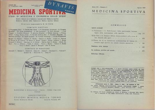 Studi di Medicina e Chirurgia dello Sport Anno XIII Numero 8 - Agosto 1959 - copertina