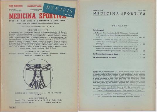 Medicina Sportiva Studi di Medicina e Chirurgia dello Sport Anno XIV N. 6 - Luglio 1960 - copertina